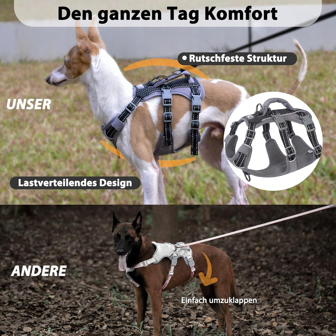Huntboo Sicherheitsgeschirr Hund Ausbruchsicher, Panikgeschirr für Hunde, Reflektierendes Geschirr H