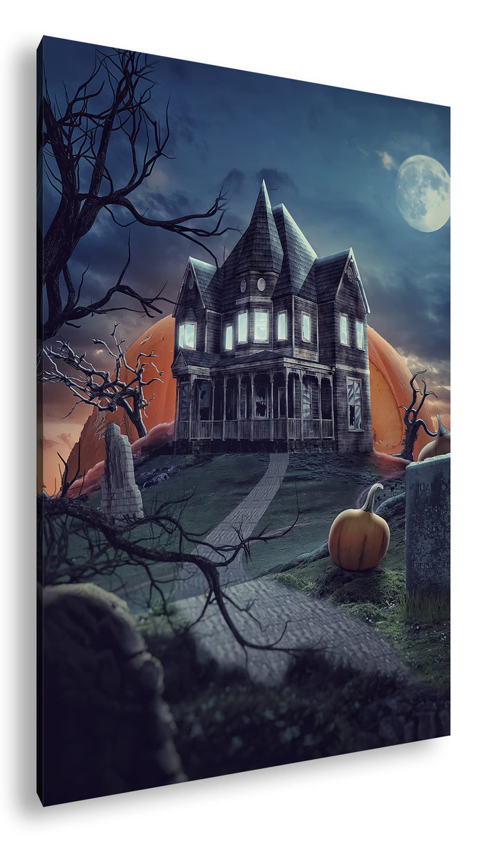 deyoli Helloween Villa Format:90x60 cm als Leinwandbild, Motiv fertig gerahmt auf Echtholzrahmen, Ho