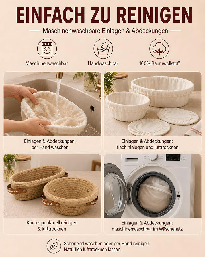 Banneton Gärkörbchen Set Sauerteig, Brot Gärkorb Set aus Baumwollseil mit 23 cm rundem Gärkörbchen u