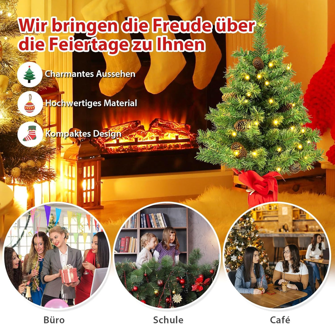 COSTWAY 64 cm Künstlicher Weihnachtsbaum mit Beleuchtung, Kleiner Tannenbaum mit 8 Lichtmodi, 8 Tann