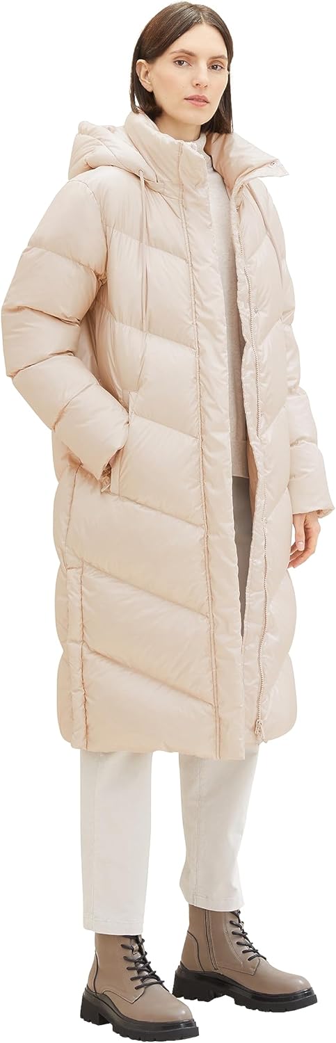 TOM TAILOR Damen Recycled Down Puffer Mantel mit abnehmbarer Kapuze M 16339 - Clouds Grey, M 16339 -
