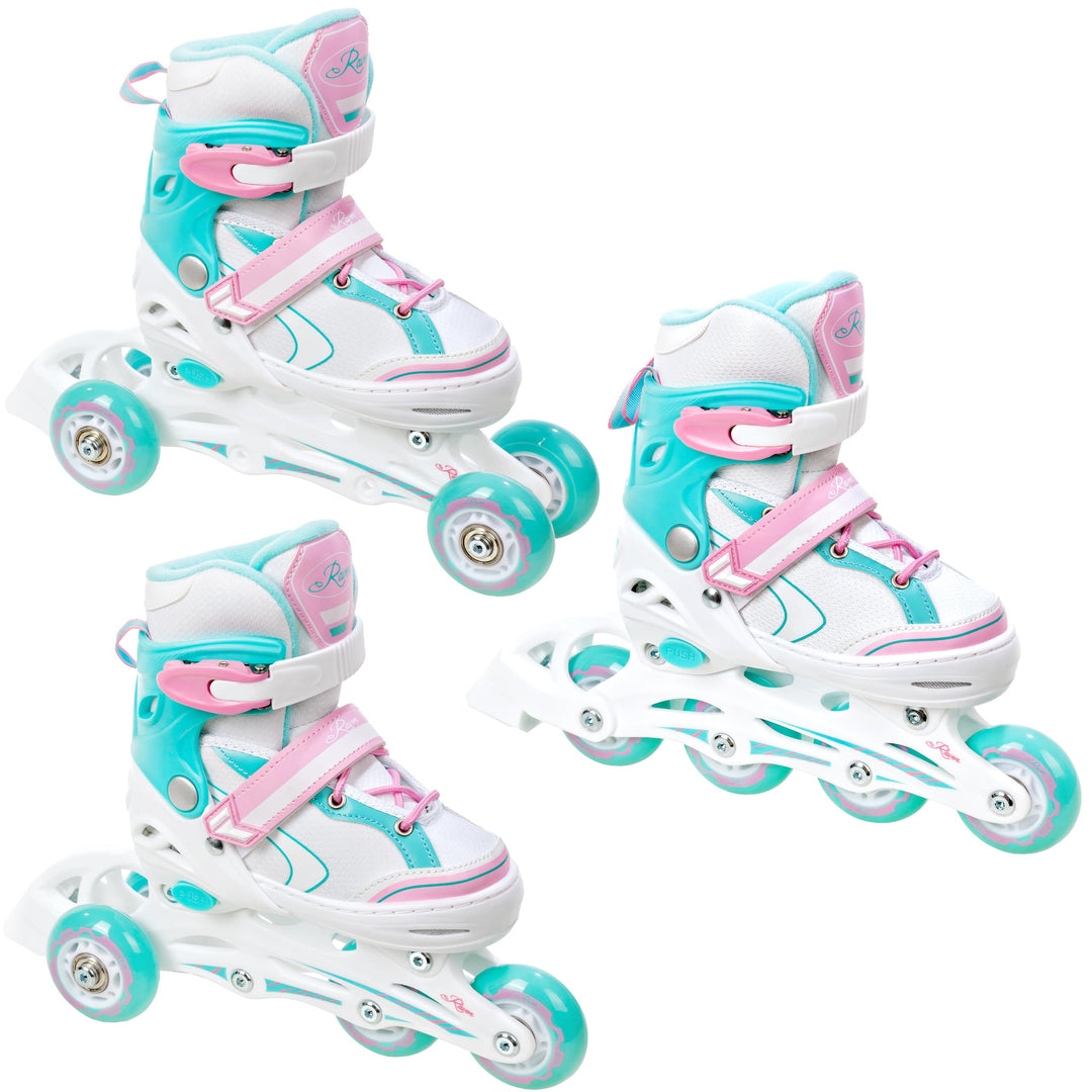 RAVEN 3in1 Inline Skates Triskates Rollschuhe Inliner für Kinder Mädchen verstellbar 27-30 (16,5cm-1