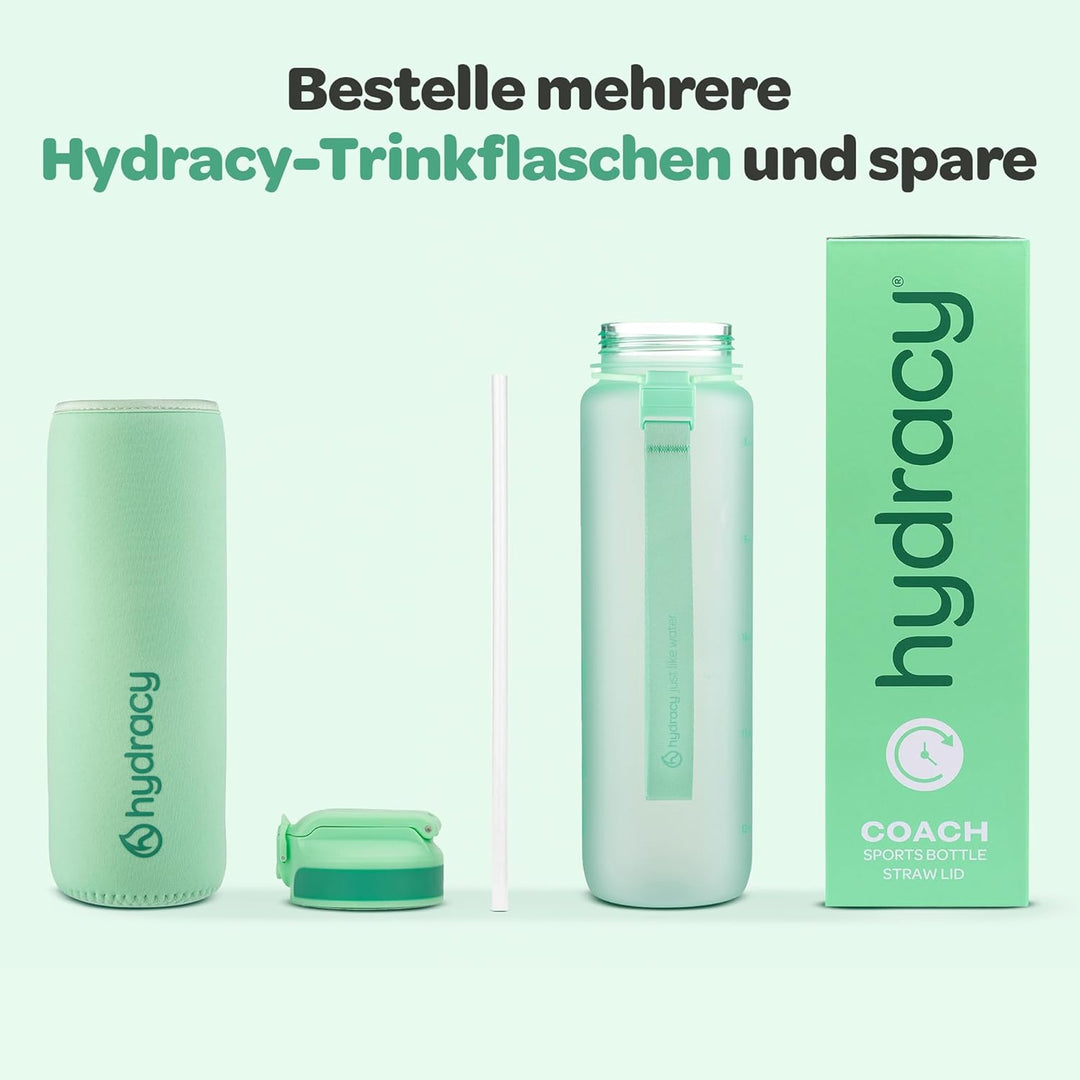 Hydracy Trinkflasche mit Strohhalm und Zeitmarkierung - 1L Wasserflasche - BPA-freie Trinkflasche -