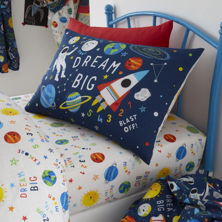 Happy Linen Company Bettwäsche-Set für Mädchen, Jungen, Kinder, Weltraumplaneten, Marineblau, wendba