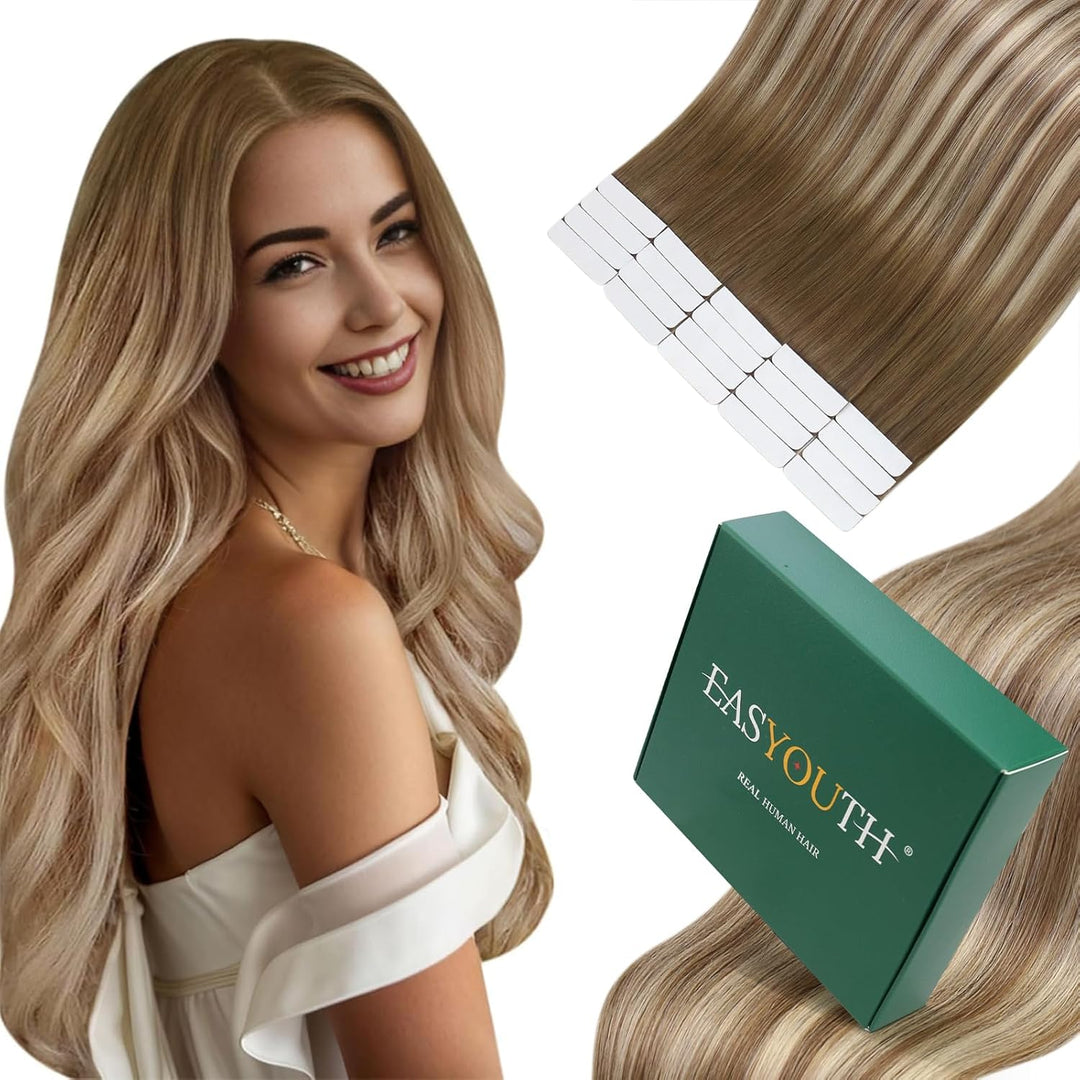 Easyouth Tape in Extensions Echthaar Braun Tape in Haarverlangerung Remy Tape Extension Echthaar Bal