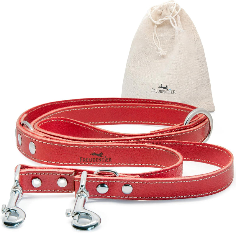 FREUDENTIER® Hundeleine Leder in Spicy Red, verstellbare Führleine, robust & stilvoll, Amstelpark Ko