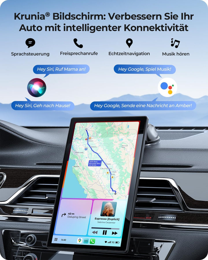 9" Drahtloses Tragbares 60FPS Car Play Display für Apple CarPlay & Android Auto, Magnetische Halteru