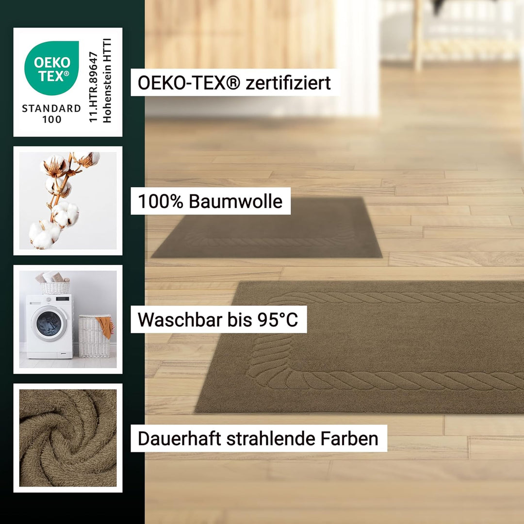 ZOLLNER 2er Set Badematten - weiche und saugstarke Duschvorleger - waschbar bis 95°C - Baumwolle - 5