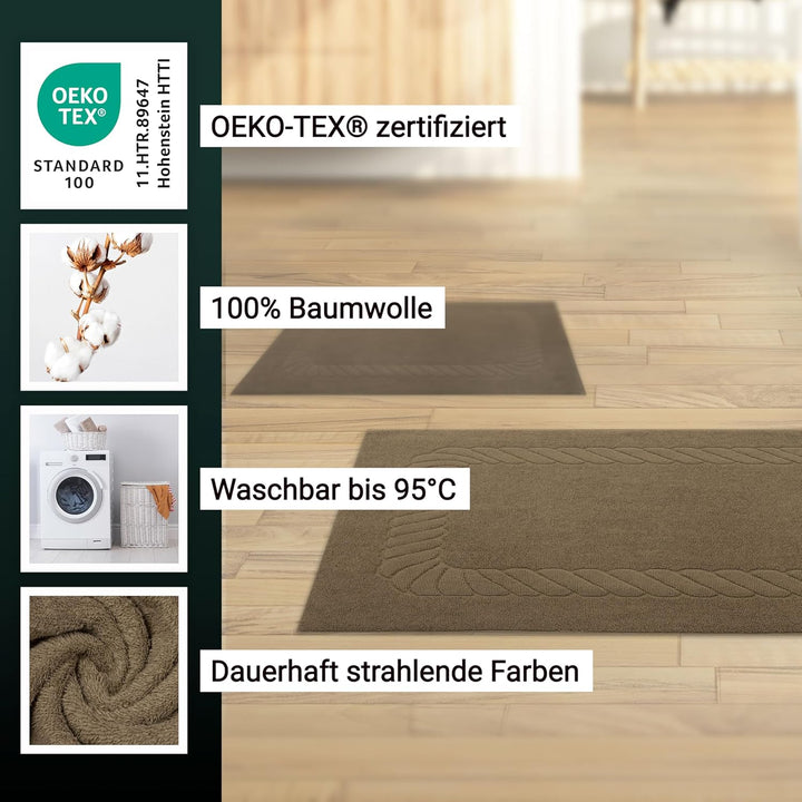 ZOLLNER 2er Set Badematten - weiche und saugstarke Duschvorleger - waschbar bis 95°C - Baumwolle - 5