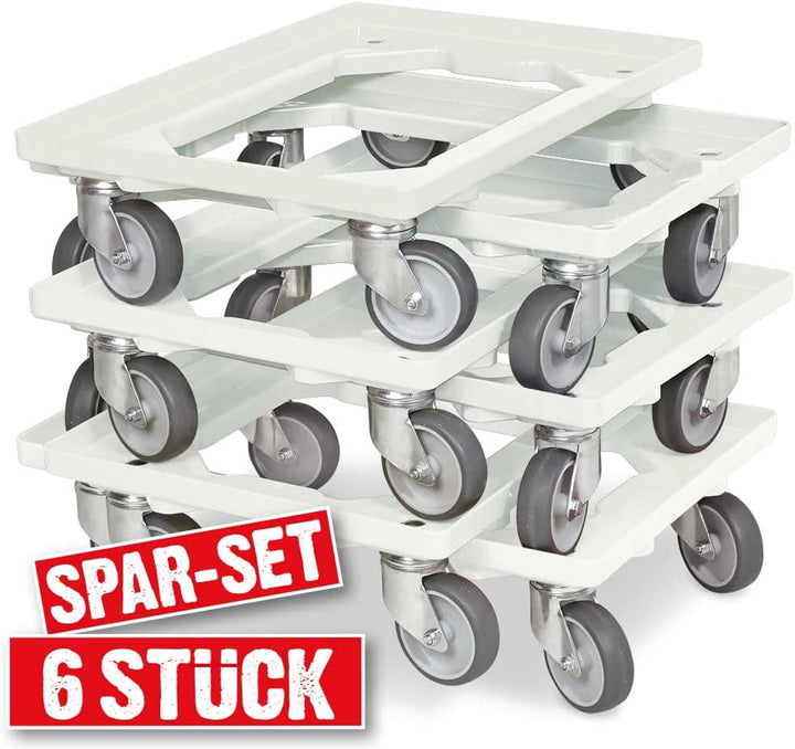 BRB 6X Logistikroller/Transportroller für Kisten 600x400 mm, Tragkraft 250 kg (weiss), Weiss