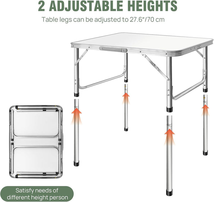 EFAN Campingtisch zusammenklappbar mit 2 verstellbaren Höhen, kleiner Klapptisch aus Aluminium, 75 c