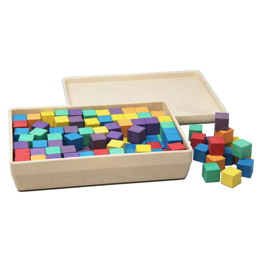 WISSNER® aktiv Lernen – 150 Farbige Würfel 2 cm, RE-Wood, in 6 Farben, nachhaltig & schadstofffrei,