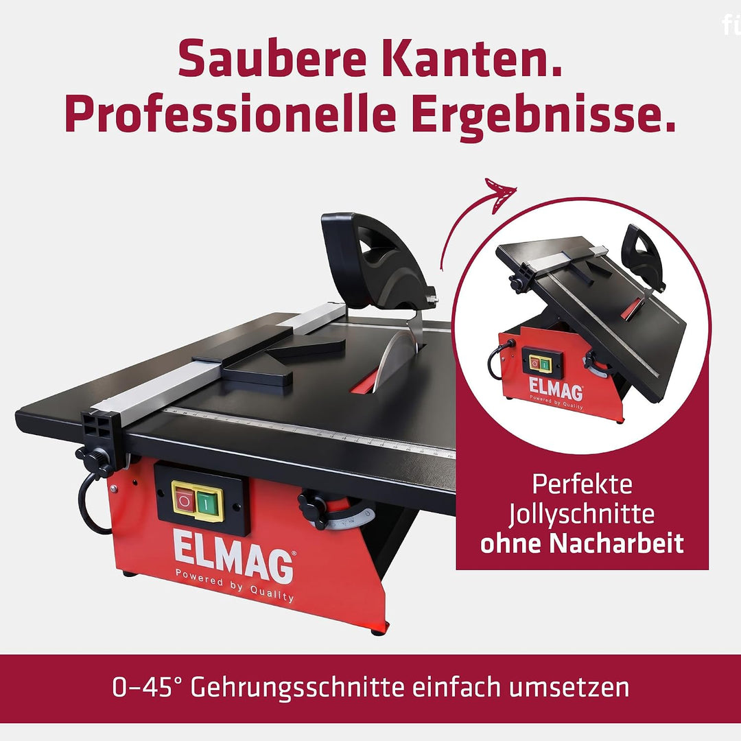 ELMAG Fliesenschneidmaschine KING 180 | Diamantscheibe Ø180 mm | 0–45° Gehrung | Nassschnitt | 0,6 k