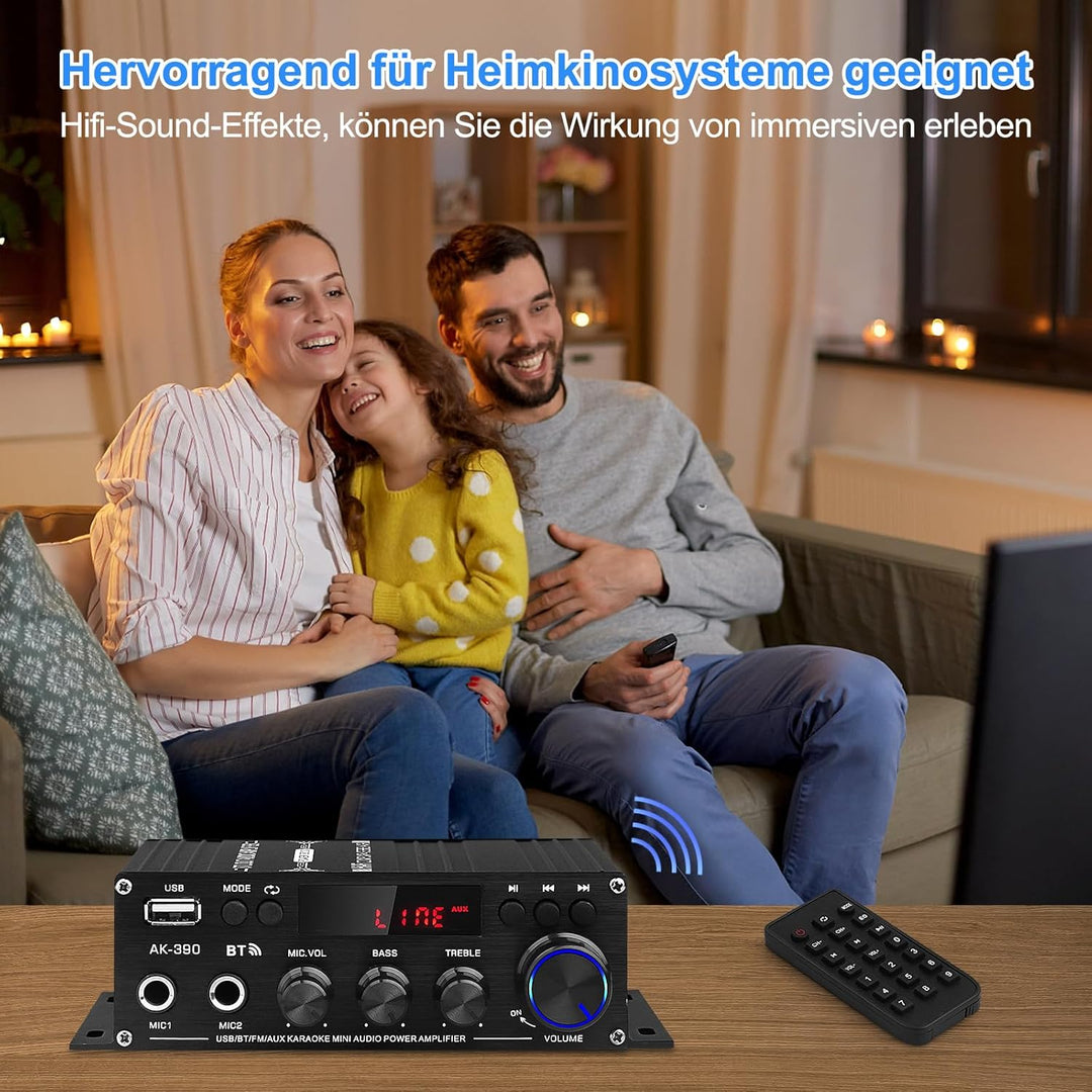 HiFi Stereo Verstärker Empfänger für Home Lautsprecher, AK-390 Bluetooth5.0 Mini Audio Amp 2.0 Kanal