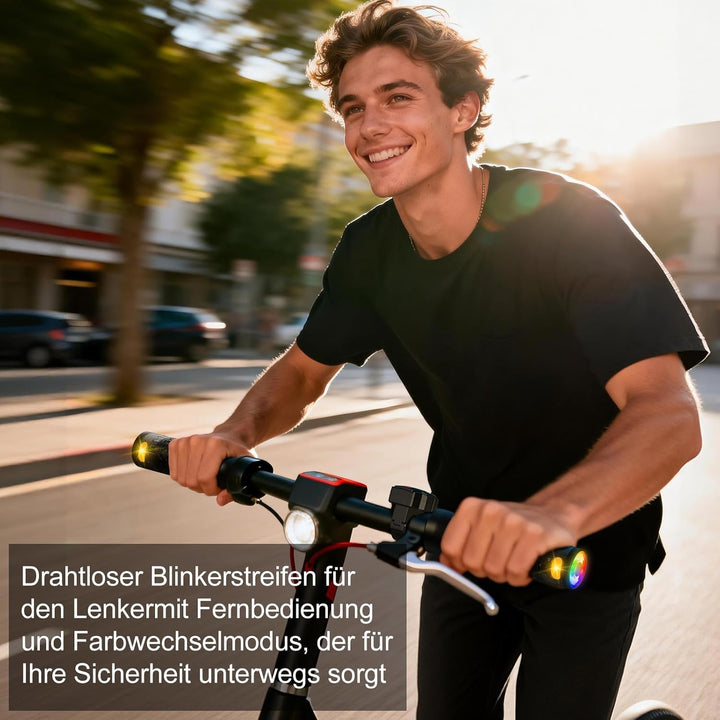E Scooter Blinker Griff mit Farbwechsel-Lichtern, Roller Blinklicht mit magnetischer Ladestation & F