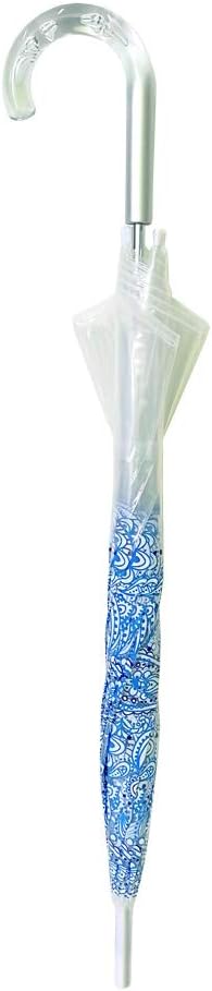 SMATI Durchsichtiger Regenschirm transparent Stockschirm Glockenform Blau Paisleymuster, Blau Paisle