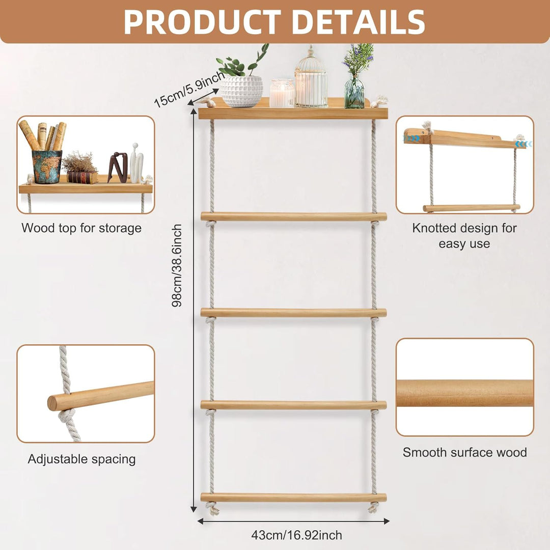 5-Schicht Handtuchhalter Wand Montage, 2-in-1 Multifunktionales Holz Handtuchständer Badezimmer, Han