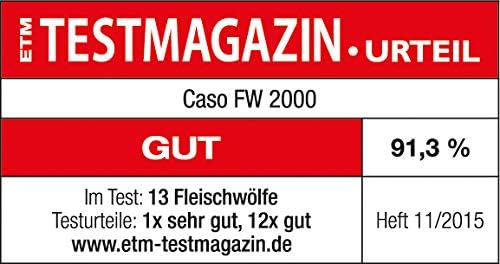 Caso FW2000 Elektrischer Fleischwolf, inkl. Spritzgebäck, Aufsatz 800 W nominal, 2000 W locked, ca.
