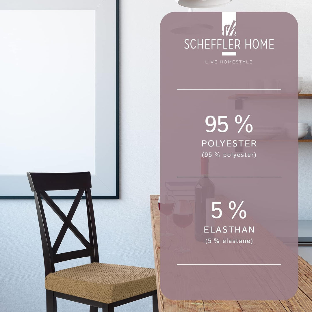 SCHEFFLER-Home Stretch Stuhlbezug Luna/Beige Stuhlbezug 4er Set elastische Stuhlschoner/Sitzbezug Es