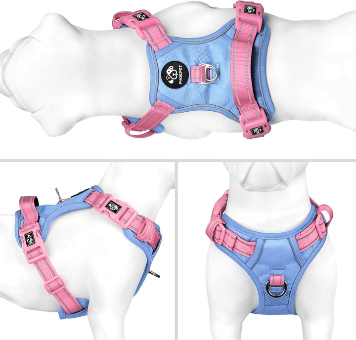 PHOEPET No Pull Hundegeschirr, reflektierende Hundeweste, mit weichem Trainingsgriff für kleine, mit