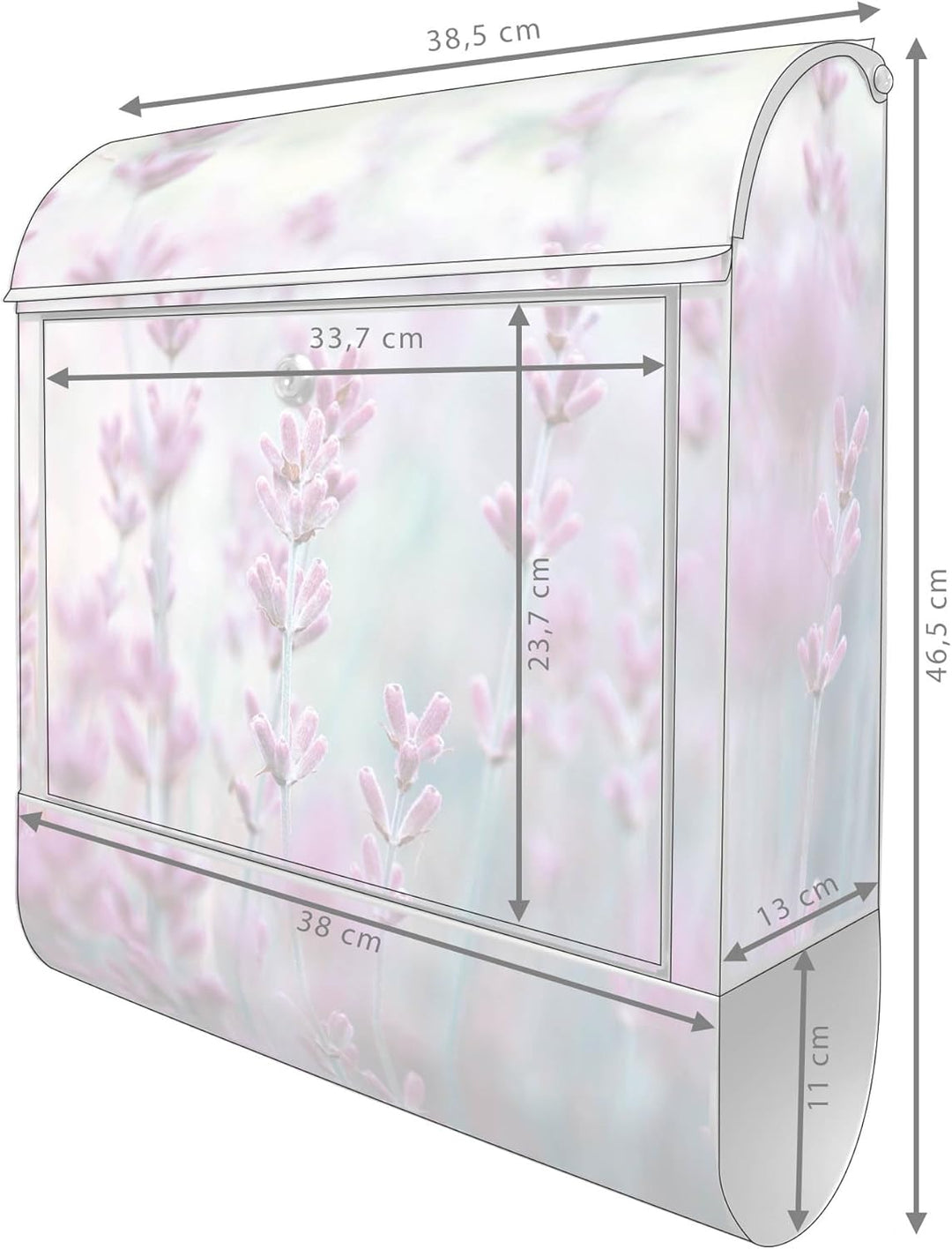 banjado® Design Briefkasten mit Motiv Lavendel 39x47x14cm &amp; 2 Schlüssel - Briefkasten Stahl Silber m