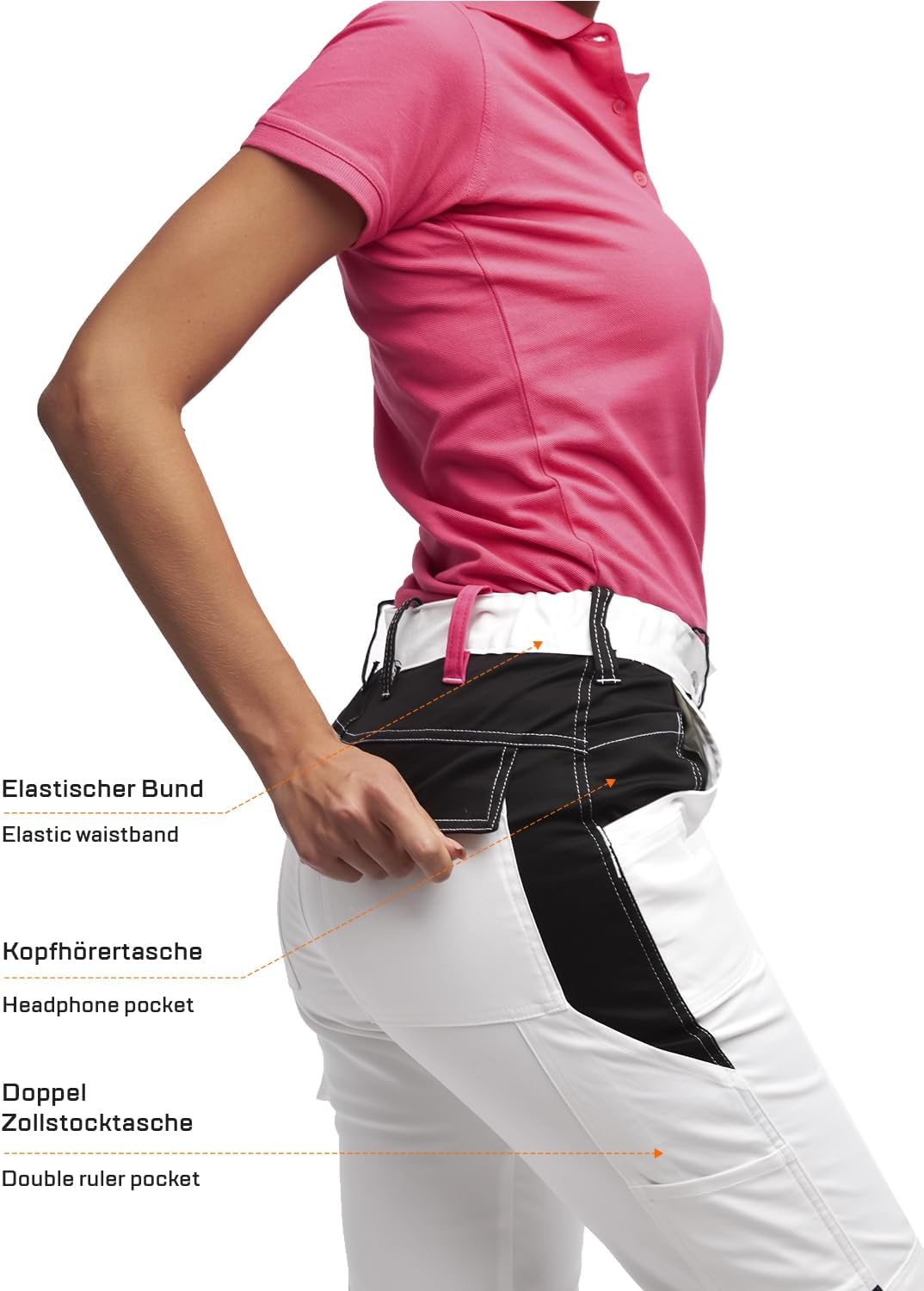 strongAnt Damen Arbeitshose komplett Stretch für Frauen Bundhose mit Kniepolstertaschen Schwarz Grau