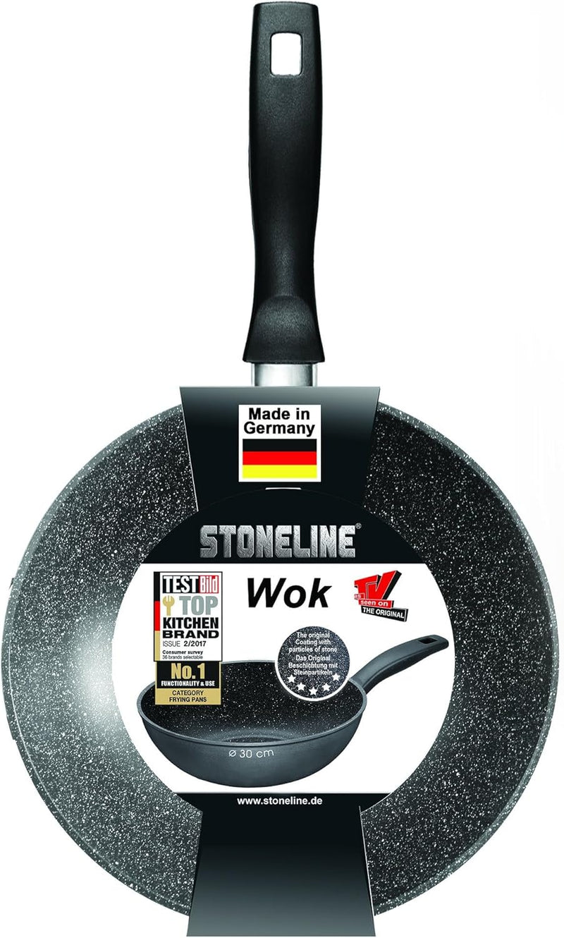 STONELINE Wok 30 cm, auch für öl- und fettfreies Braten, Wok Pfanne antihaft beschichtet mit echten