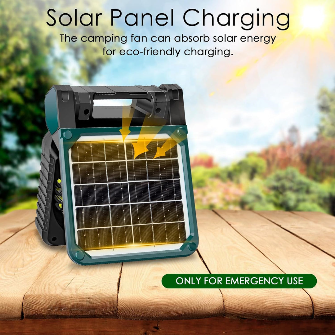 Sendowtek Solar Camping Ventilator 10400mAh, Tragbarer Leistungsstark Leise 4 Geschwindigkeitsstufen