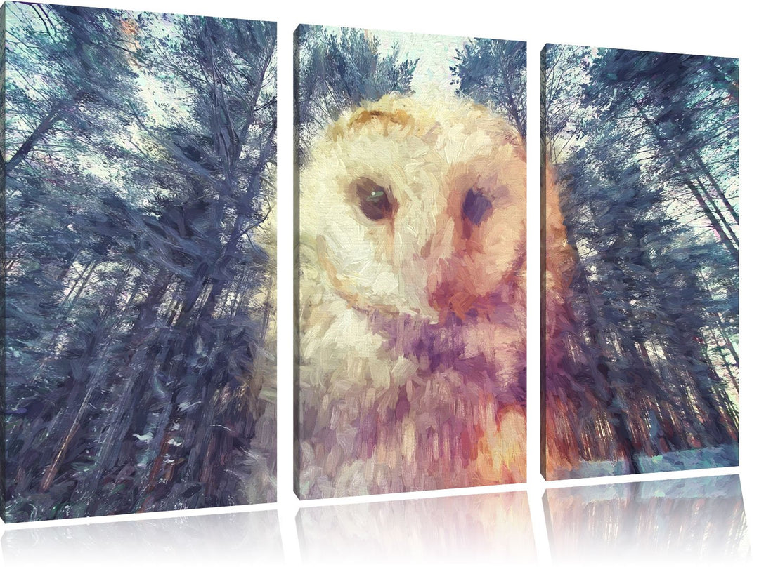 Pixxprint Portrait Einer Eule als Leinwandbild/Grösse: 3 Teilig (120x80) / Wandbild/Kunstdruck/ferti