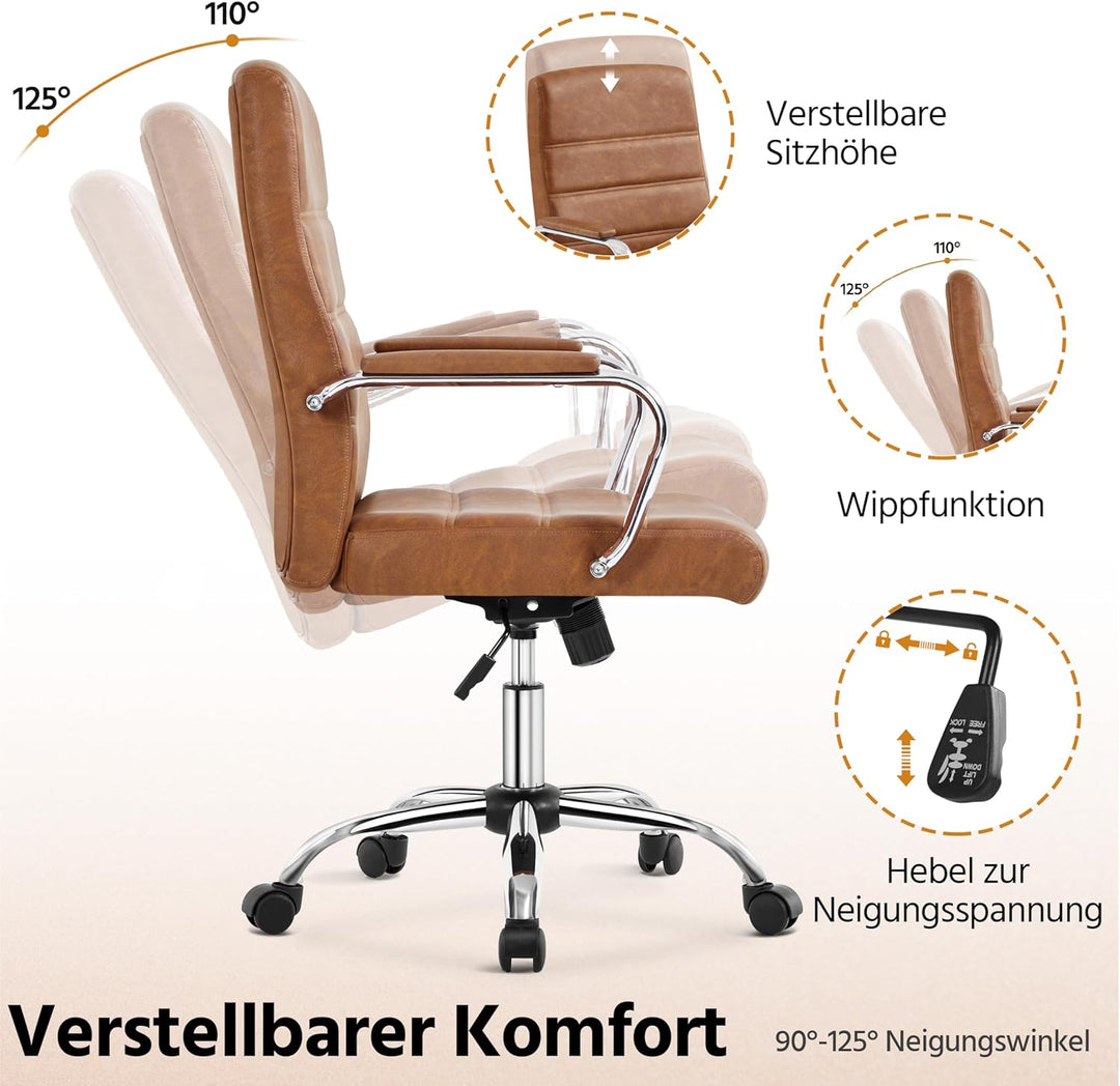 Yaheetech Bürostuhl ergonomischer Schreibtischstuhl, Drehstuhl mit Rollen, Bürohocker mit Armlehnen,