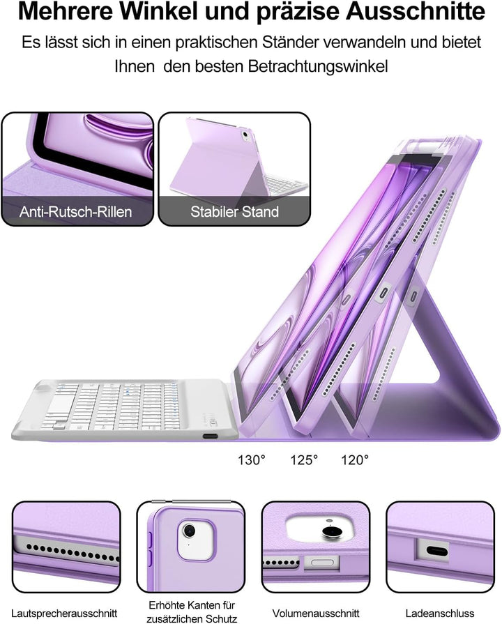 Tastatur Hülle für iPad Air 13 (M3/M2) 2025/2024, Deutsches QWERTZ, Magnetische Bluetooth Abnehmbar