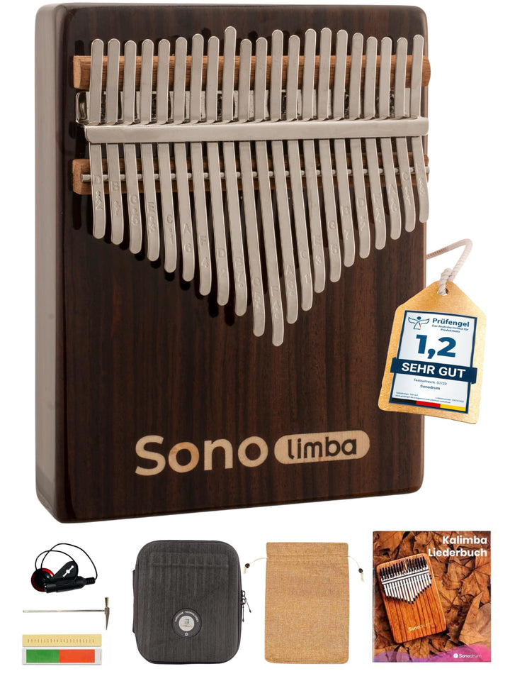 Kalimba "Sonolimba" mit 21 Schlüsseln in C - Dur aus Rosenholz - Daumenklavier inkl. Set mit Liederb