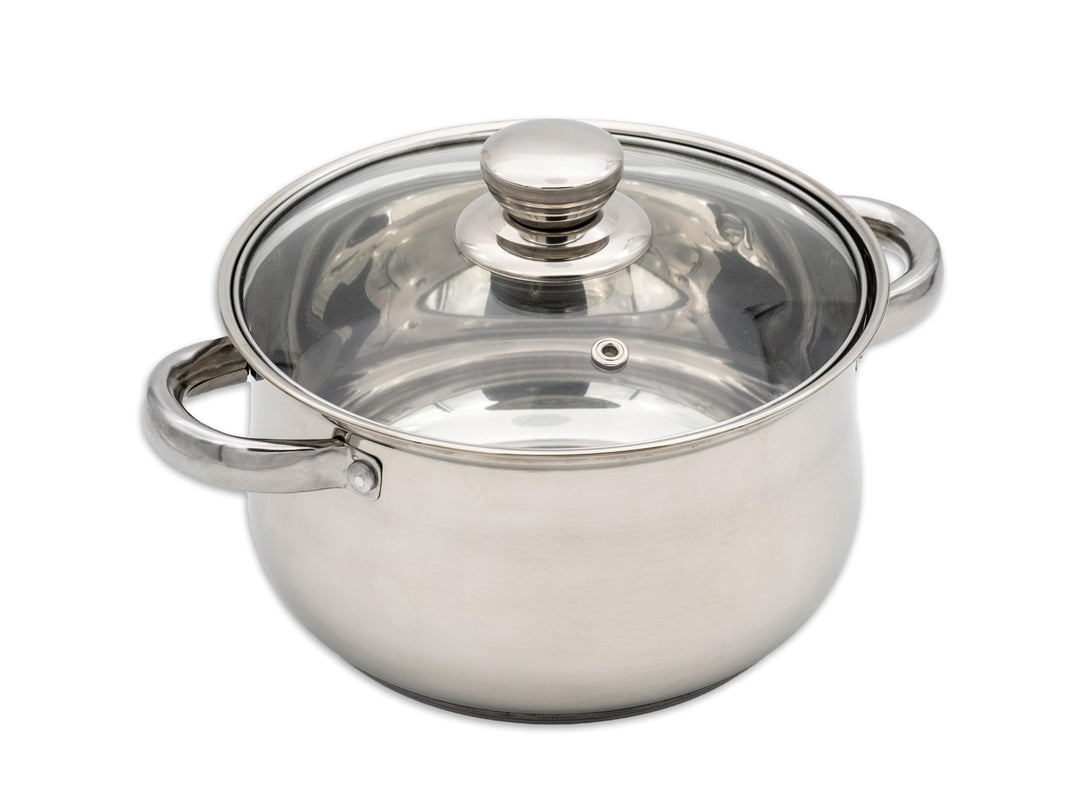 Induktions-Kochtopf 18cm – Edelstahl Bratentopf mit Glasdeckel & Dampfloch - Für Alle Herdarten (Ind