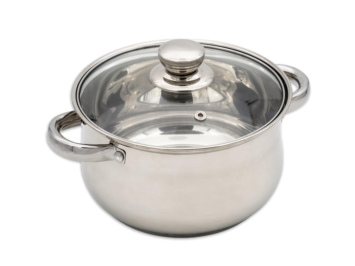 Induktions-Kochtopf 18cm – Edelstahl Bratentopf mit Glasdeckel & Dampfloch - Für Alle Herdarten (Ind