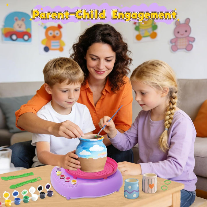 Töpferscheibe für Kinder 6-12 Jahre – Komplettes DIY-Töpfer-Set für Anfänger mit 4 Lufthärtenden Ton