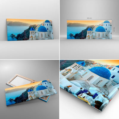 Wandbilder Dekoration Wohnzimmer Santorini Griechenland Urlaub Insel Bilder auf Leinwand 120x50cm Le