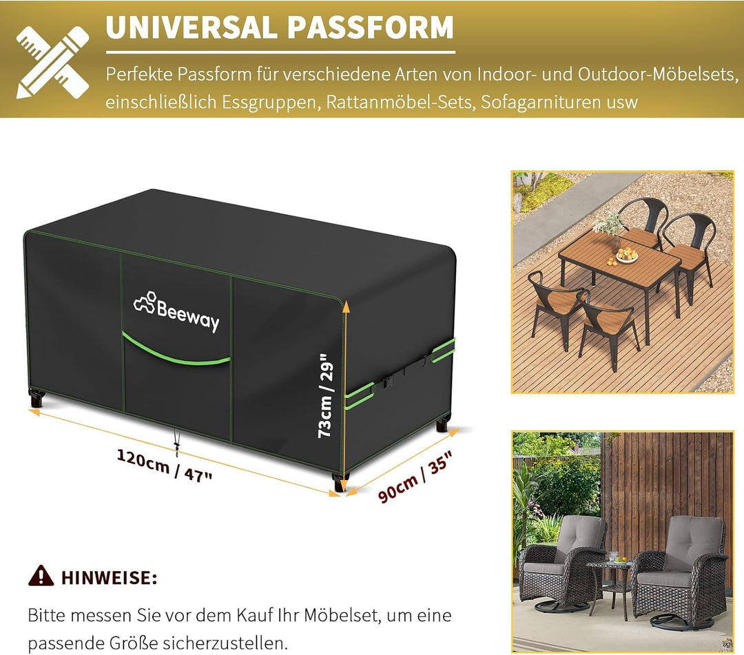 BEEWAY Gartenmöbel Abdeckung Wasserdicht V2.0 120x90x73cm, Schutzhülle Abdeckplane für Gartentische