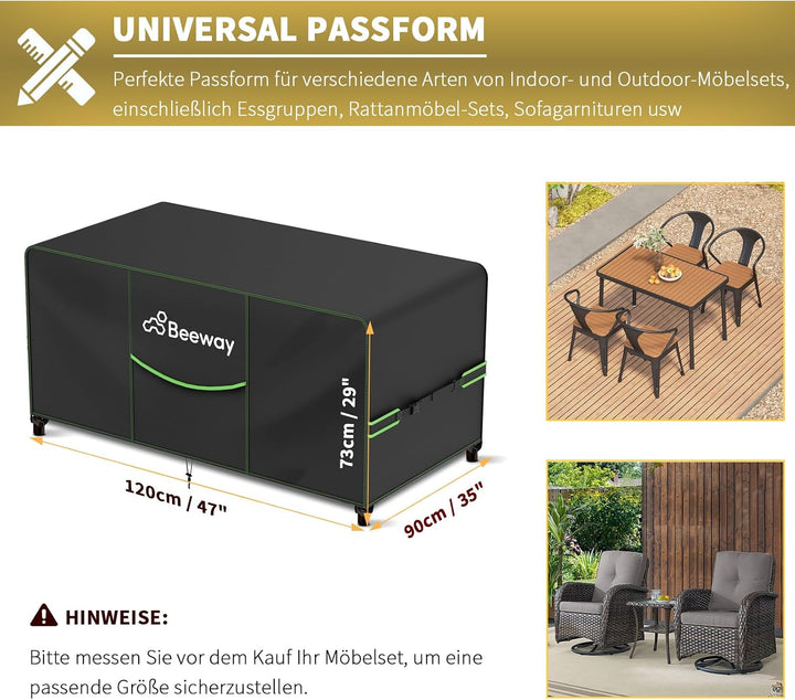 BEEWAY Gartenmöbel Abdeckung Wasserdicht V2.0 120x90x73cm, Schutzhülle Abdeckplane für Gartentische