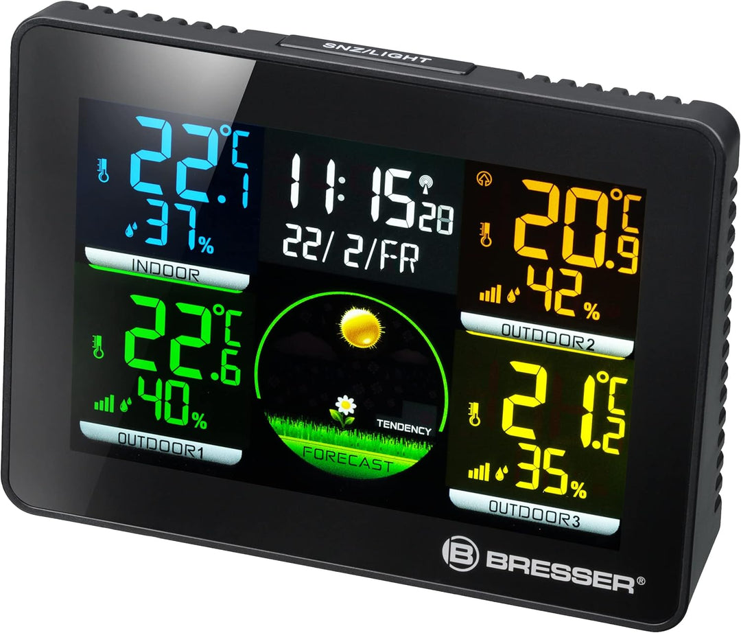 Bresser 7000023 Wetterstation Funk mit Aussensensor Thermo Hygro Quadro NLX mit 4 unterschiedlichen