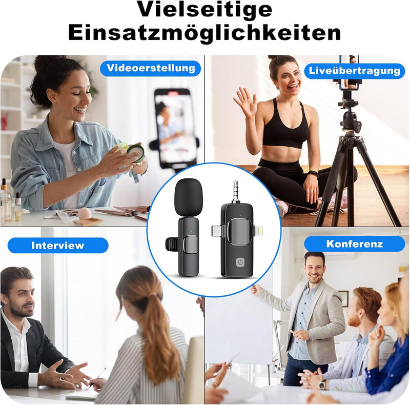 Lavalier Mikrofon Wireless, Bluetooth Mini Mikrofon für iPhone Android Kamera Computer Laptop, Mikro