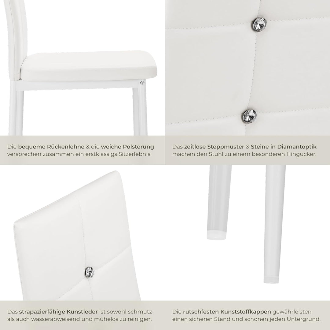 tectake® Moderne Stühle, 6er Set, 6X Stuhl mit Bezug aus Kunstleder, Glitzersteine, als Küchenstühle