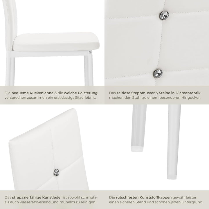 tectake® Moderne Stühle, 6er Set, 6X Stuhl mit Bezug aus Kunstleder, Glitzersteine, als Küchenstühle