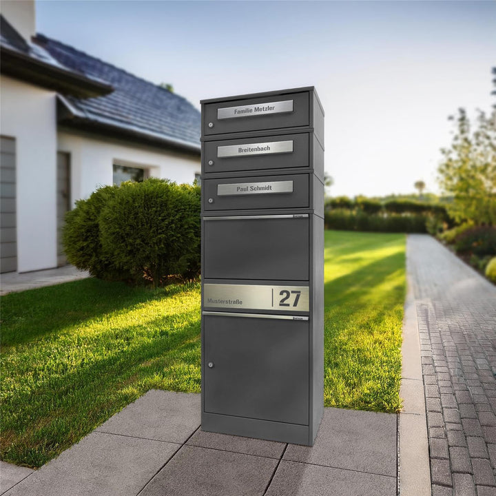 Metzler Paketbox mit 3 Briefkästen – 3er Briefkasten mit Paketfach & Namensgravur, Personalisierte B