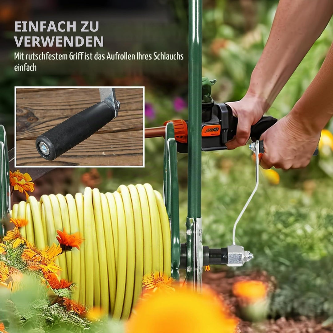 Outsunny Schlauchhaspel auf Rädern, 30 m Ø16 mm Schlauch, Schlauchwagen, Schlauchhaspel, Rutschfeste