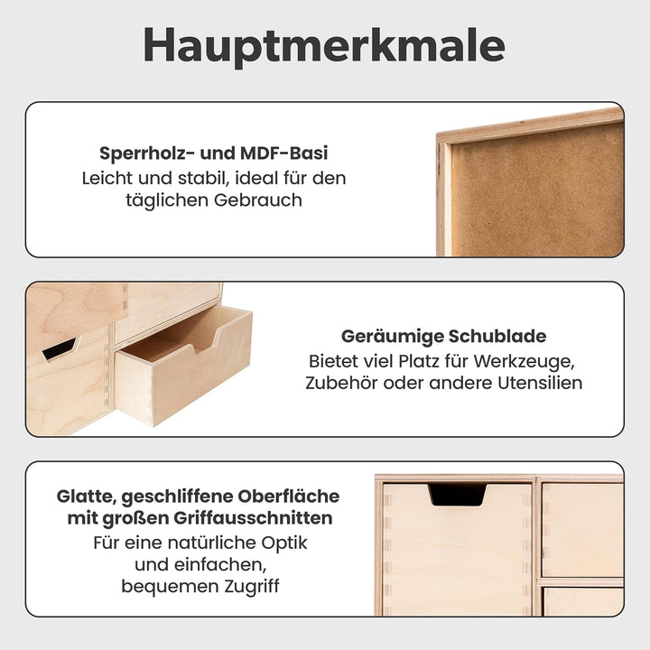 Creative Deco Kleine Kommode aus Holz | 5 Schubladen | 36 x 20 x 28,5 cm | Schreibtisch-Organizer |