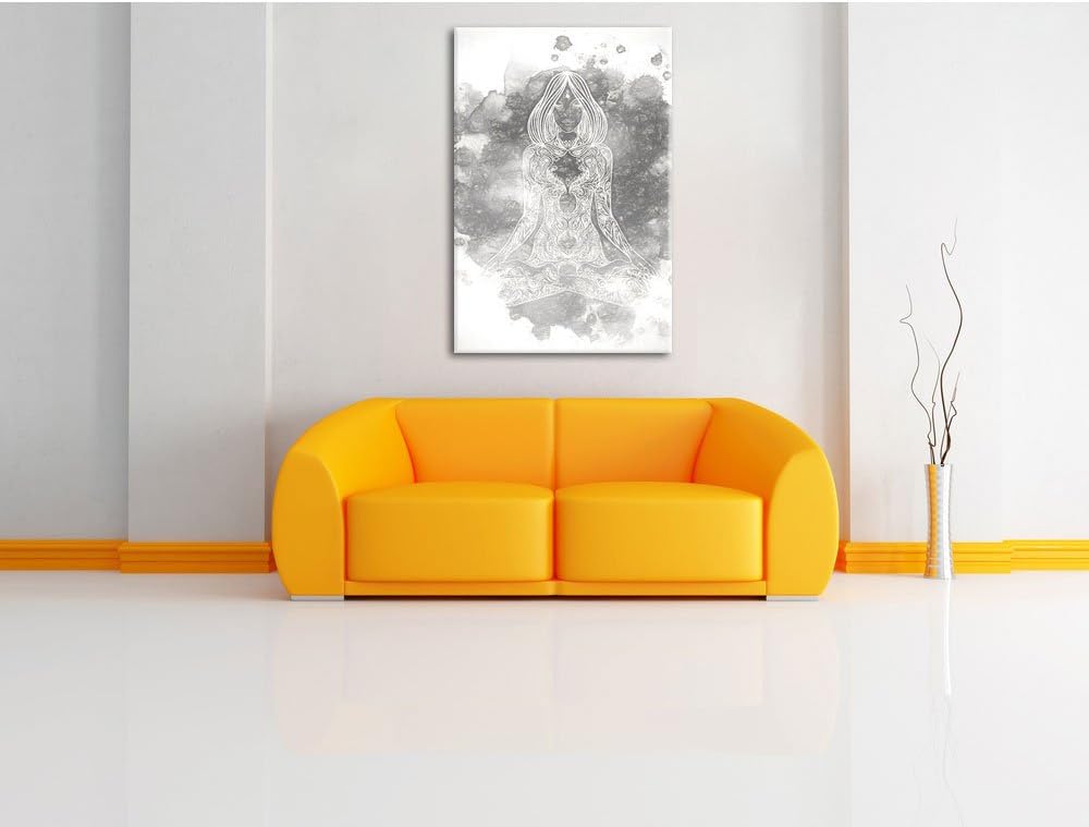 Pixxprint Lotoshaltung Yoga Kunst / 100x70cm Leinwandbild bespannt auf Holzrahmen/Wandbild Kunstdruc