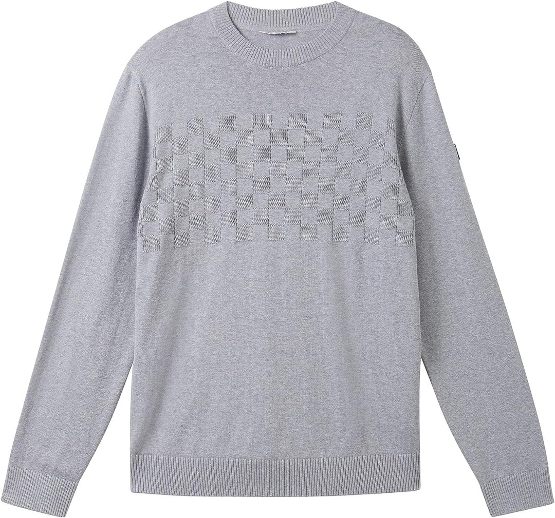 TOM TAILOR Herren Crew-Neck Strick-Pullover im Struktur-Mix M 12035-grey Heather Melange, M 12035-gr