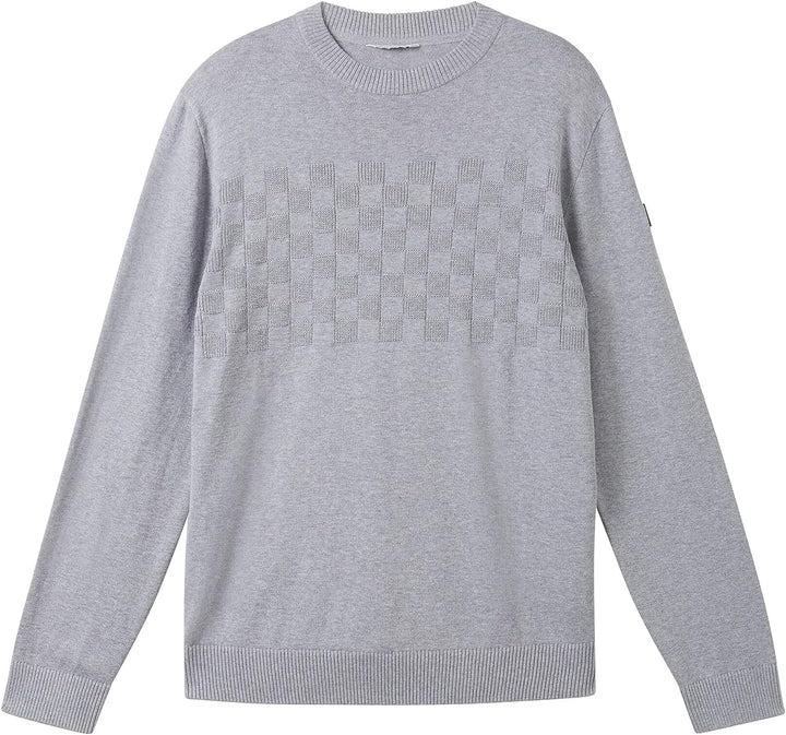 TOM TAILOR Herren Crew-Neck Strick-Pullover im Struktur-Mix M 12035-grey Heather Melange, M 12035-gr
