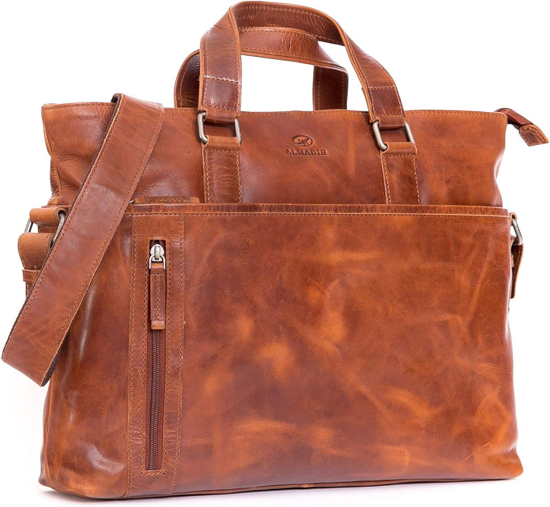 ALMADIH Leder Laptoptasche Aktentasche LEO Premium Rindsleder bd Business Tasche Umhängetasche Unita