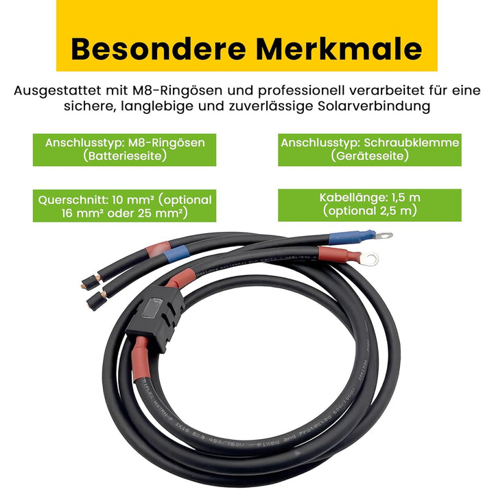 1,5m 10mm² Batteriekabel mit MIDI-Sicherungshalter Schraubklemmenanschluss auf M8 1.5m 10mm², 1.5m 1
